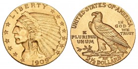 Estados Unidos. 2 1/2 dollars. 1909. Philadelphia. (Km-128). (Fried-120). Au. 4,18 g. EBC-. Est...160,00.