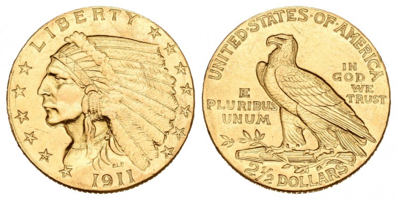 Estados Unidos. 2 1/2 dollars. 1911. Philadelphia. (Km-128). (Fried-120). Au. 4,...