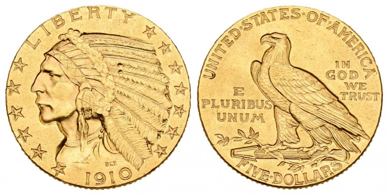 Estados Unidos. 5 dollars. 1910. Philadelphia. (Km-129). (Fried-148). Au. 8,36 g...