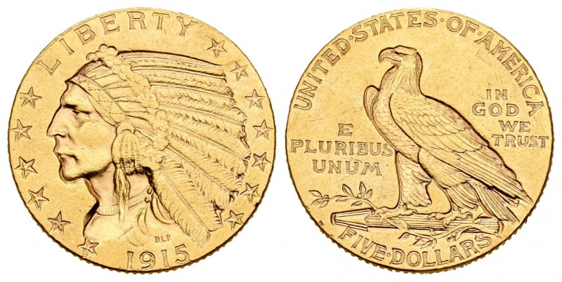 Estados Unidos. 5 dollars. 1915. Philadelphia. (Km-129). (Fried-148). Au. 8,36 g...
