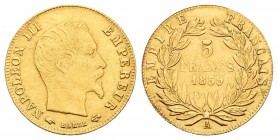 Francia. Napoleón III. 5 francos. 1859. París. A. (Km-787.1). (Fried-578a). Au. 1,64 g. EBC-. Est...60,00.