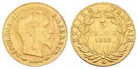 Francia. Napoleón III. 5 francos. 1859. París. A. (Km-787.1). (Fried-578a). Au. 1,64 g. MBC+. Est...60,00.