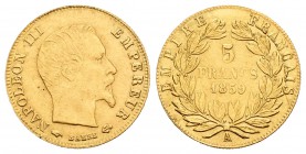 Francia. Napoleón III. 5 francos. 1859. París. A. (Km-787.1). (Fried-578a). Au. 1,58 g. MBC+. Est...60,00.