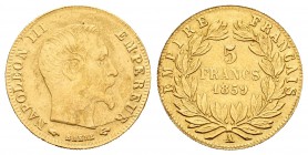 Francia. Napoleón III. 5 francos. 1859. París. A. (Km-787.1). (Fried-578a). Au. 1,62 g. MBC+. Est...60,00.