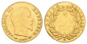 Francia. Napoleón III. 5 francos. 1859. París. A. (Km-787.1). (Fried-578a). Au. 1,63 g. MBC. Est...50,00.