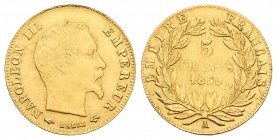 Francia. Napoleón III. 5 francos. 1859. París. A. (Km-787.1). (Fried-578a). Au. 1,60 g. MBC. Est...65,00.