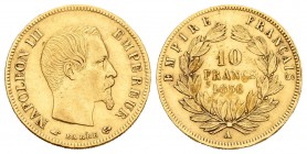 Francia. Napoleón III. 10 francos. 1856. París. A. (Km-784.3). (Fried-576a). Au. 3,22 g. MBC+. Est...100,00.
