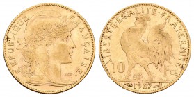 Francia. III República. 10 francos. 1907. (Km-846). (Fried-597). Au. 3,23 g. BC+. Est...90,00.
