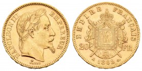 Francia. Napoleón III. 20 francos. 1862. París. A. (Km-801.1). (Fried-584). Au. 6,46 g. Golpe en el canto. EBC. Est...210,00.