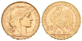 Francia. III República. 20 francos. 1910. (Km-857). (Fried-596a). Au. 6,47 g. EBC+. Est...200,00.