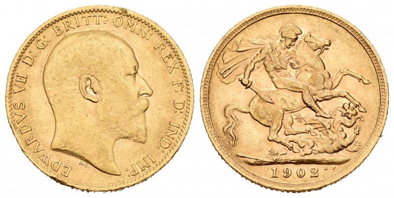 Gran Bretaña. Edward VII. 1 soberano. 1902. (Km-805). (Fr-265). Au. 7,94 g. Golp...