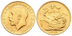 Gran Bretaña. Jorge V. 1 soberano. 1913. (Km-820). (Fried-404). 8,00 g. EBC/EBC+. Est...220,00.