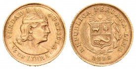 Perú. 1/5 libra. 1929. (Km-210). (Fried-75). Au. 1,62 g. EBC+. Est...65,00.