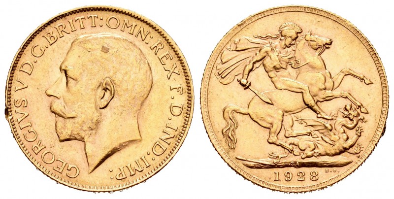 Sudáfrica. Jorge V. 1 soberano. 1928. SA. (Km-21). (Fried-5). Au. 8,03 g. Golpec...