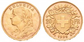 Suiza. 20 francos. 1935. Berna. B. (Km-35.1). Au. 6,46 g. EBC+. Est...200,00.