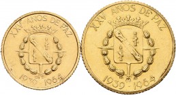 Estado Español (1936-1975). Au. Lote de 2 medallas. XXV Años de Paz. 3,63 y 7,03 gr. Diámetro 22 y 26 mm. EBC+. Est...260,00.