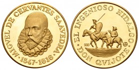 Medalla. Au. 17,27 g. Miguel de Cervantes Saavedra - El ingenioso hidalgo Don Quijote. Diámetro 30 mm. PROOF. Est...600,00.