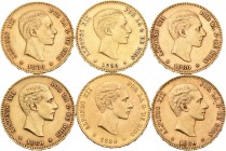 Lote de 6 monedas de Alfonso XII, 25 pesetas de 1880. Todas las estrellas visibles. A EXAMINAR. MBC+/EBC. Est...1400,00.