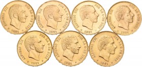 Lote de 7 monedas de Alfonso XII, 25 pesetas de 1881. En su gran mayoría estrellas visibles. A EXAMINAR. EBC/EBC+. Est...1800,00.