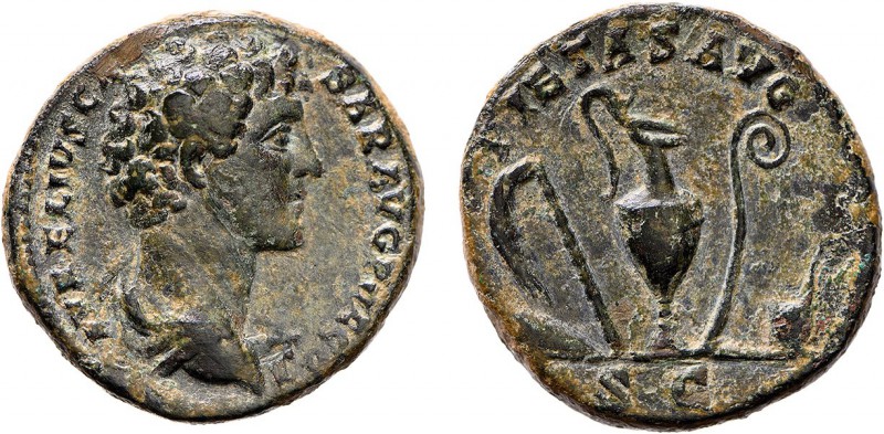 Roman - Marcus Aurelius (under Antoninus Pius) (139-161)
Dupondius/Asse, PIETAS...