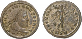 Roman - Galerius Maximian (305-311)
Follis, Billon, VIRTVTI EXERCITVS, MKV (exergue), B (field), RCV 14576A, RIC VI 47 (Cyzicus, 308-309), 6.08g, Ver...
