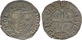 Portugal - D. Fernando I (1367-1383)
Meio Tornês de Escudo, Lisbon, +FERnAnDVS:REX:PORTVG/+DOmInVS:miCHi:AIVTOR:E, Rare, G.66.01.var, 1.67g, Very Fin...