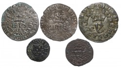 Portugal - D. João I (1385-1433)
Lot (5 coins) - Real de 10 Soldos L/LB, mon. Symb. On right and left, corrosion reverse field, G.44.06, 2.58g, Almos...