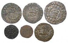 Portugal - D. João I (1385-1433)
Lot (6 coins) - Real de 10 Soldos, P/PO, mon. symb. on right, G.47.01, 2.87g, Almost Good; Real de Três e Meia Libra...
