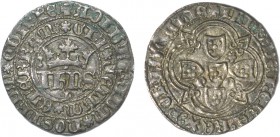 Portugal - D. João I (1385-1433)
Real de 10 Soldos, P/PO, P loose, monetary symbol on left, flower between top shield and right shield, reverse: +Inn...