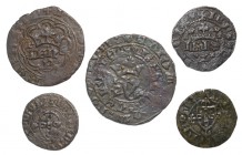 Portugal - D. João I (1385-1433)
Lot (5 coins) - Real de Três e Meia Libras, P, mon. Symb. On left and right, G.56.11, 2.29g, Almost Good; Real Branc...