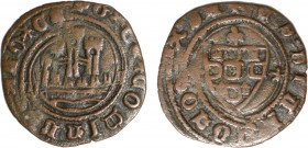 Portugal - D. Afonso V (1438-1481)
Ceitil; 2nd type shield; 2 circles on each face, the exteriors serrated; sea of continuous waves, almost straights...