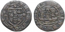 Portugal - D. Afonso V (1438-1481)
Ceitil; towers formed by square lements; turrets without crenels; monetary letter P (gothic) on left; loose waves ...