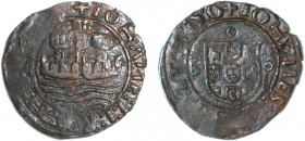 Portugal - D. João II (1481-1495)
Ceitil; castle with continuous curved wall, completed with cernels; central tower touches the circle; wall with doo...