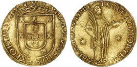 Portugal - D. João III (1521-1557)
Gold - São Vicente, IOANNES:III:REX.PORTV;ETAL/ZELATOR FIDEI VSQVEAD MORTEM, slightly off center, excelent portrai...