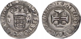 Portugal - D. João III (1521-1557)
Silver - Tostão, L-R (3 points on L and R), 2nd type, :AL:D G, cleaned, G.117.01.var, 9.36g, Almost Very Fine
