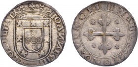 Portugal - D. João III (1521-1557)
Silver - Tostão, 3rd type, obverse: PORT ET AL, "NN" symmetrical, reverse: "NN" correct, G.139.-, 8.38g, Very Fine...