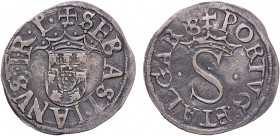 Portugal - D. Sebastião I (1557-1578)
Silver - Vintém, ETALGARB/.R.P., G.29.14/29.11, 1.45g, Almost Extremely Fine