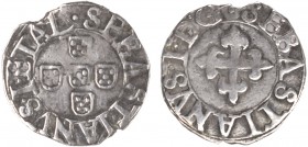 Portugal - D. Sebastião I (1557-1578)
Meio Vintém, ..I.D.G, defect on edge at 11h, Rare, G.26.04, 0.86g, Almost Very Fine
