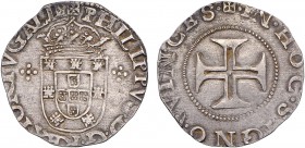 Portugal - D. Filipe I (1580-1598)
Silver - Tostão, flanked shield, cross initiating reverse legend between points, reverse: smaller cross, G.15.02, ...