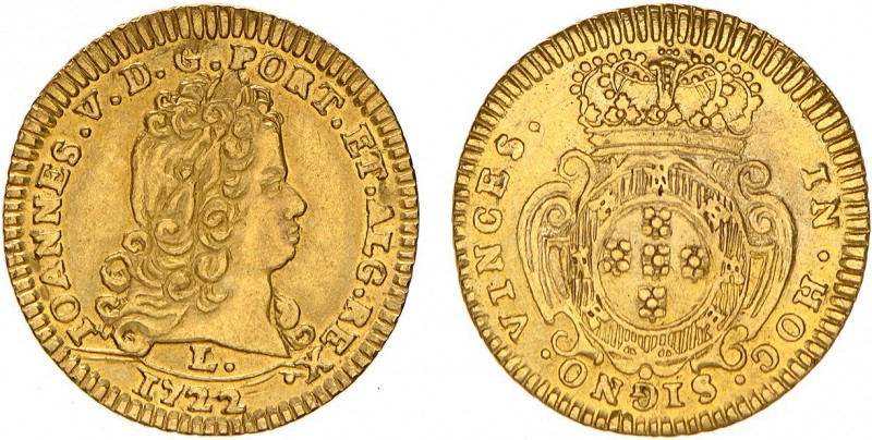 Portugal - D. João V (1706-1750)
Gold - Meio Escudo 1722 L, G.109.01, JS J5.351...