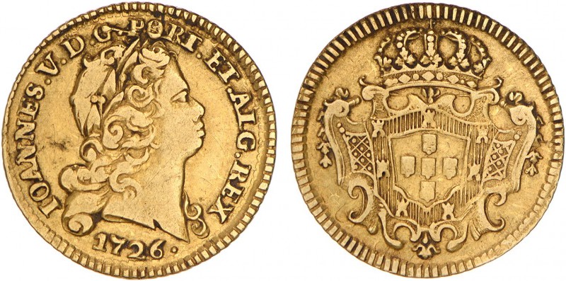 Portugal - D. João V (1706-1750)
Gold - Meio Escudo 1726, G.110.04, JS J5.355, ...