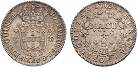 Angola - D. José I (1750-1777)
Silver - 8 Macutas 1762, G.12.01, 11.52g, Choice Very Fine