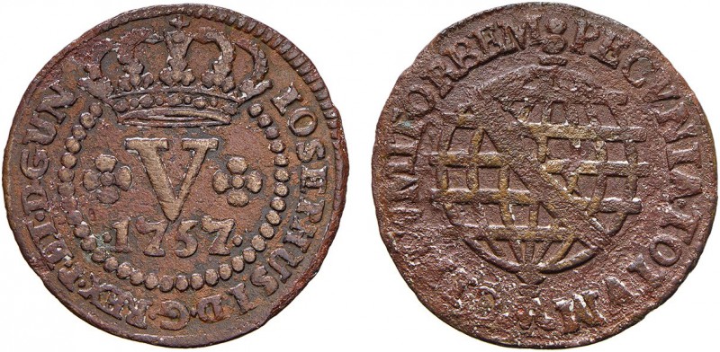 Angola - D. José I (1750-1777)
V Réis 1757, Rare, G.01.04, 3.36g, Very Good/Alm...