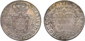 Angola - D. Maria I (1786-1799)
Silver - 12 Macutas 1789, G.09.01, 17.39g, Extremely Fine