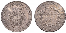 Angola - D. Maria I (1786-1799)
Silver - 6 Macutas 1789, G.06.01, 8.65g, Choice Very Fine