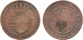 Angola - D. Maria II (1834-1853)
"Escudete Coroado" Countermark on 1 Macuta 1783, G.05.05, 32.65g, Very Good