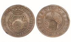 Angola - D. Pedro V (1853-1861)
Countermark "Escudete Coroado" on Macuta 1816 (G.03.05), Rare, G.04.04, 17.47g, Very Fine