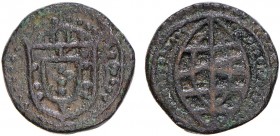 India - D. Filipe II (1598-1621)
Meio Bazaruco, Goa, Ex-Col. Barbas, G.04.01, FV F2.07, KM.missing, 2.08g, Very Fine