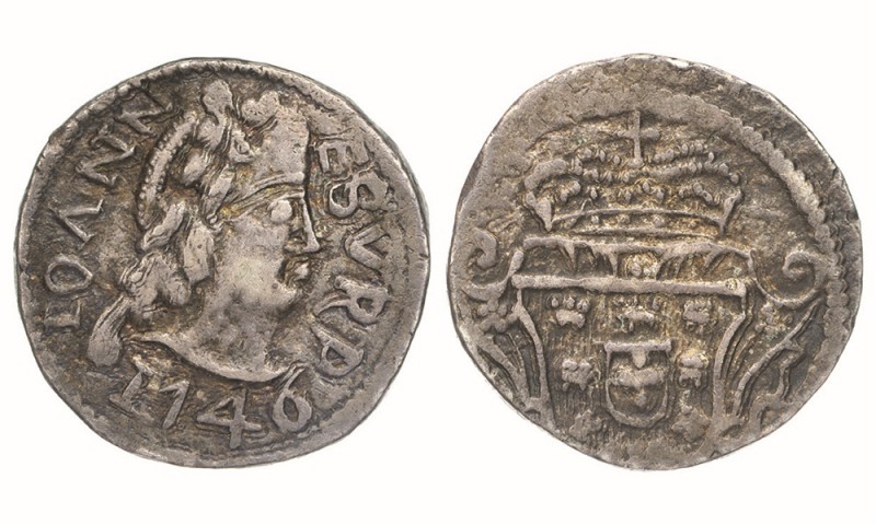 India - D. João V (1706-1750)
Silver - Pardau 1746, Goa, G.74.18, FV J5.-, KM.1...