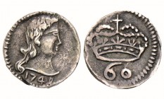 India - D. João V (1706-1750)
Silver - Tanga 1748, Goa, G.63.10, FV J5.106, KM.119, 1.18g, Almost Extremely Fine